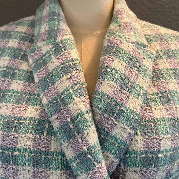 NWT ZARA Textured Plaid Cropped Blazer Jacket Bloggers Fav Turquoise & Lavender - Picture 2 of 16